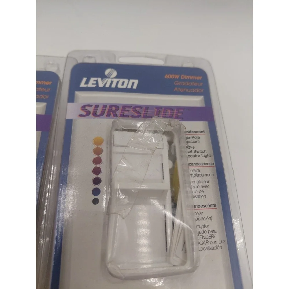 2 Leviton Decora Sureslide Dimmer 600W White 607-6631-PW Preset Switch Lot NIB